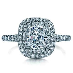 Tiffany Soleste® Cushion-cut Double Halo Engagement Ring w Diamond Platinum Band